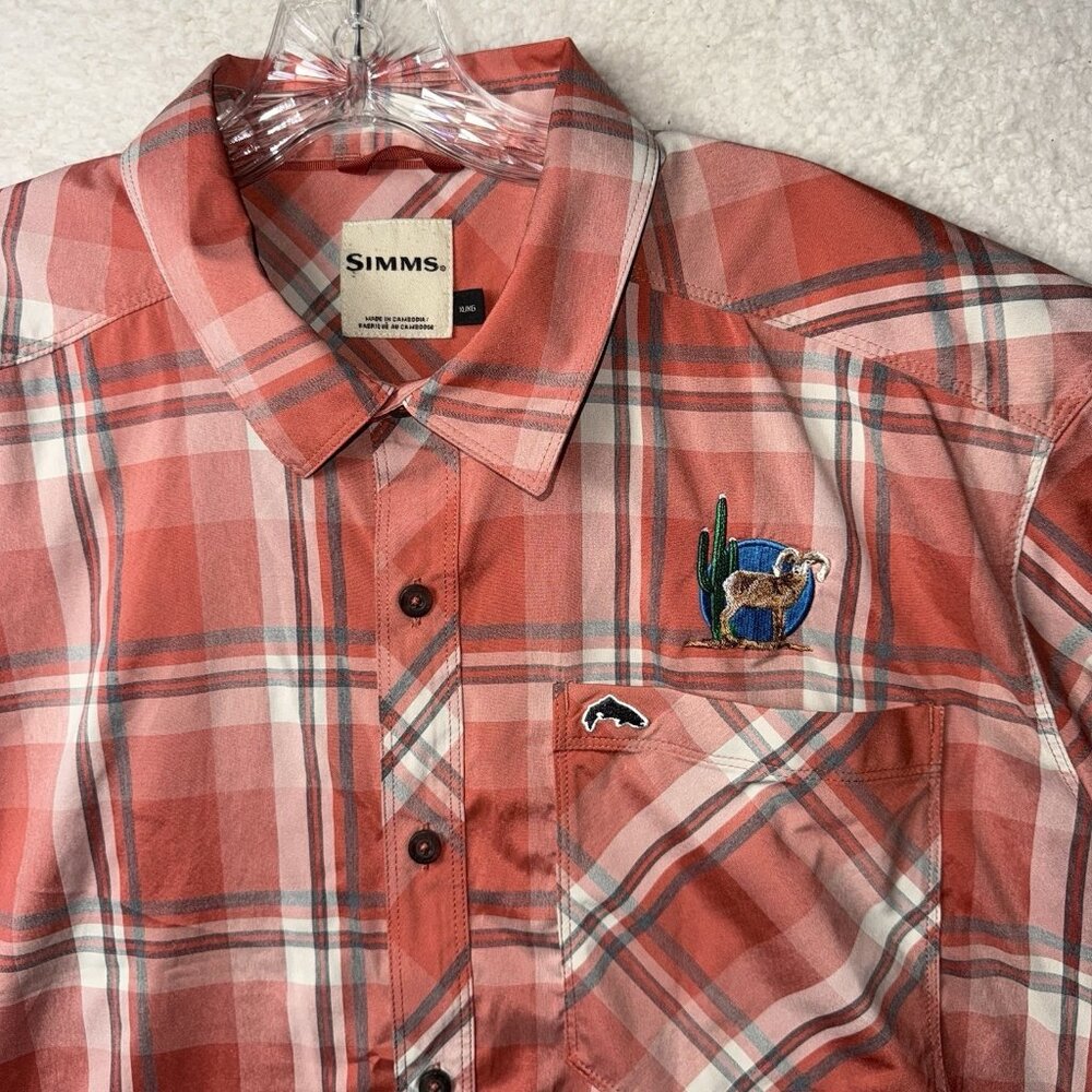 Simms Shirt XL Orange Outdoor Fishing Hiking Performance Big Horn Sheep Patch